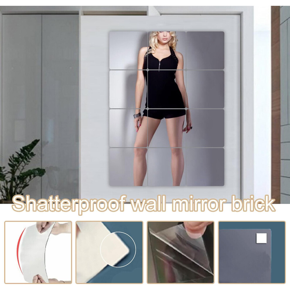 12pcs Mirror Wall Stickers Self Adhesive Mirror Sheets For Bedroom Dressing