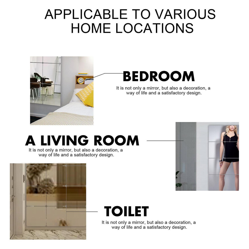 12pcs Mirror Wall Stickers Self Adhesive Mirror Sheets For Bedroom Dressing