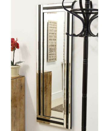 (174 x 85 CM) Large Modern Black And Silver Art Deco All Glass Venetian Long Mirror