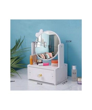 360? Rotating Makeup Mirror Portable Girls Dormitory Desktop Dressing Mirror Bedroom Room Decoration Cosmetics Storage Box Shelf