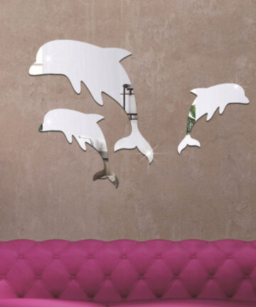 3pcs Dolphin Ocean Animal Decor Mirror Sticker Decorative Mirrors Irregular Plastic Floor Mirror Bathroom Decor Bedroom Acrylic