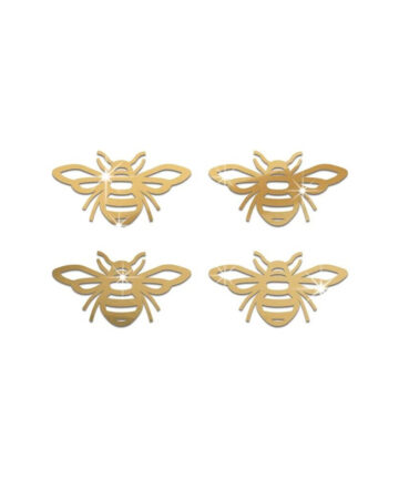 4Pcs 15x8cm Silver Plastic Bees Insect Pattern Mirror Stickers Removable Mirror Stickers for Furniture Cabinets Decorative