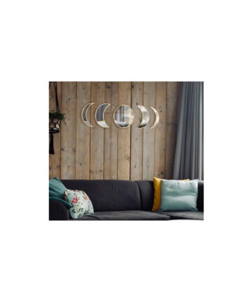 5 PCS Wooden Acrylic Moon Wall Decorative Mirror Moon Cycle Variation Decorative Wall Mirror Creative Bohemian Mirror
