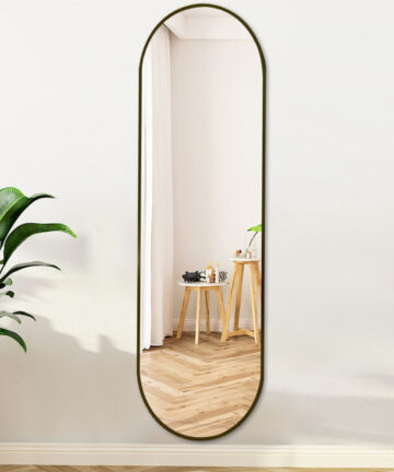 (50x160cm, Black) Modern Oval Metal Frame Full Length Wall Mirror