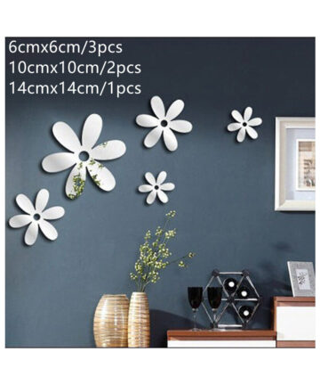 6 Pcs 3D Mirror Sticker Flower Shape Wall Stickers Living Room Kid Room Background DIY Wall Decoration Gift