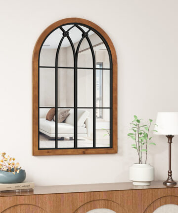 60 x 90cm Wall Mounted Mirror Arched Window Frame Mirror Decor W/ Back Board