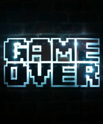 8-Bit Pixel Game Over LED Light Sign Wall Mirror Video Game Party Lighting Decorations Man Cave Bar Gaming Party Supplies