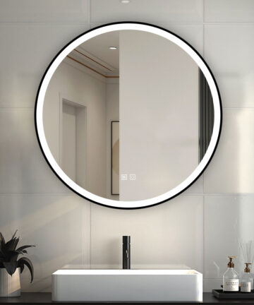 (800mm) Round Black Framed Wall Mirror with LED Lights