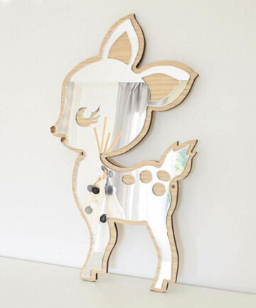 Animals Creative Wood Acrylic Wall Mirror with Wooden Frame Rope Hanging Home Art Wall Decoration Baby Room