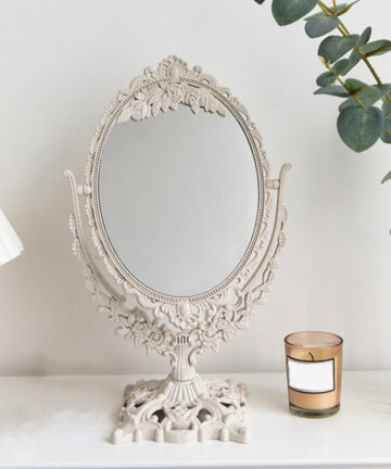 Antique Tabletop Mirror Decorative Makeup Mirror With Stand, Retro Swivel Dual Sided Cosmetic Dressing Mirror With Frame