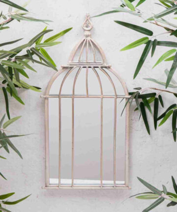 Antique White Metal Vintage Birdcage Mirror Garden Rustic Wall Mirror