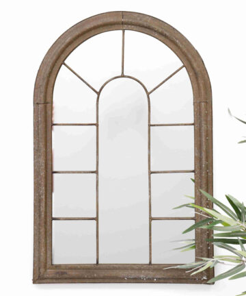 Arched Metal Vintage Window Distressed Rustic Wall Mirror