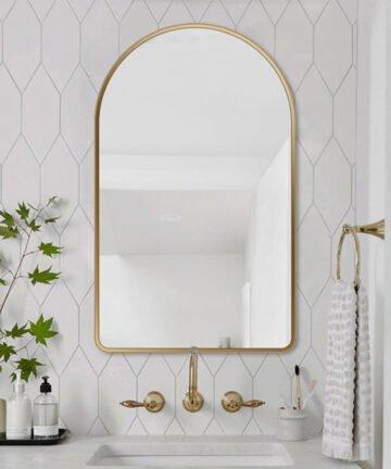 Arched Wall Mounted Bathroom Framed Mirror Dressing Mirror, Gold