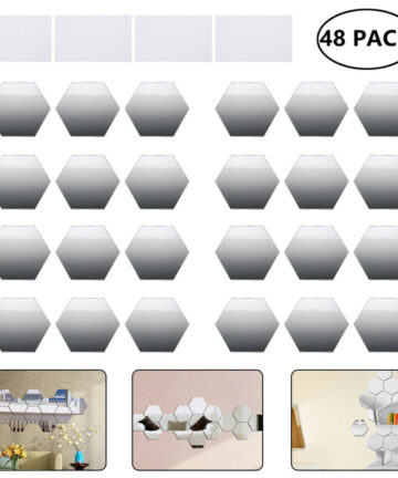 Art Mirror Ornaments Shape DIY Large Decor Hexagon Mirror Wall Sticker 3D 48Pcs Wall Removable Living Room Decal Household