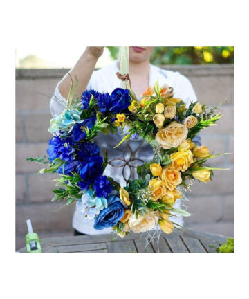 Artificial Rose Heart Shape Wreath Yellow Contrast Rose Flower Spring Holiday Wreath Home Decoration for Front Door