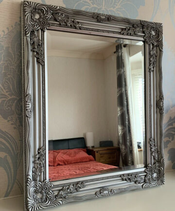 Baroque Style Silver Antique Wooden Wall Mirror Shabby Chic Ornate Silver Mirror