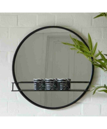 Black Mirror Metal Framed Glass Display Shelf Round Wall Unit
