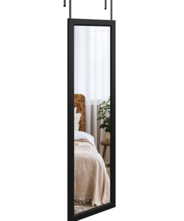 (Black) Over Door Mirror Full Length 110x33cm Wall Mounted
