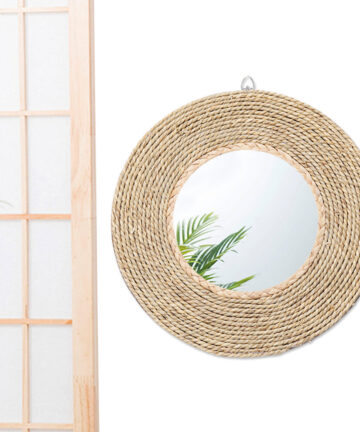 Boho Round Wall Mirror Circle Mirror Decor Rustic Wall Decor Rattan Innovative Art Decoration Round Makeup Mirror Dressing