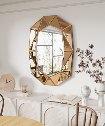 (Brown) 3D Decorative Glass Art Mirror Wall Beveled Mirror
