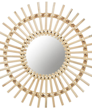 (Brown) Round Bohemian Bamboo Rattan Wall-Mounted Mirror