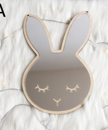 Cartoon Mirror Children Bathroom Baby Room Decorative Rabbit Cloud Wood Acrylic Lens Frame Creative Home Art Wall Decor