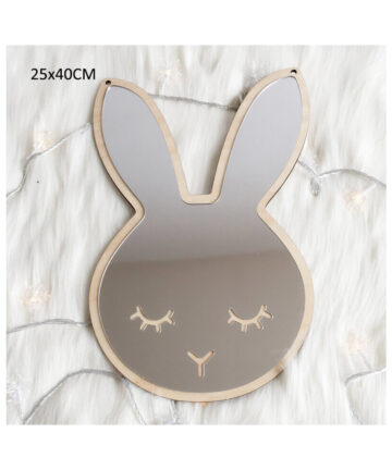 Cartoon Wood Acrylic Mirror Children Kids Room Decorations Rabbit Crown Moon Mirror Frame Home Decor Wall Hanging Ornaments
