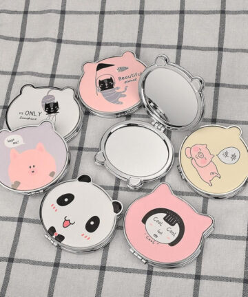 Cat Panda Rabbit Double Side Folding Mirror Pu Leather Pocket Mirror Girls Mini Make Up Mirror Beauty Mirrors