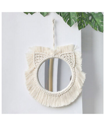 Cat Shape Macrame Mirror Wall Hanging Boho Home Decorative Wall Mirrors For Living Room Decoration Bedroom Baby Nursery Gift