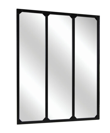 Charles Bentley Large Industrial Urban Wrought Iron Square Panelled Mirror with Frames Black 95x120cm
