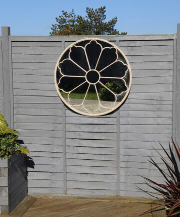 Charles Bentley Round Outdoor Flower Mirror Decorative Cream Beige Sand Shabby Chic Iron H92 x D11cm
