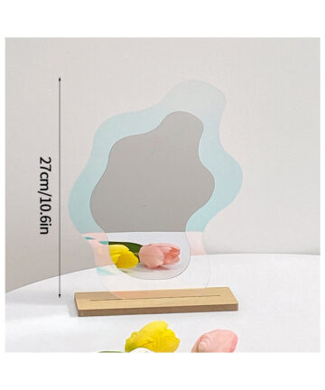 Colorful Irregular Mirror Acrylic Decorative Mirror with Wooden Bracket Ins Makeup Mirror Home Desktop Decorative Mirror