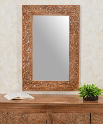 Colymone Handcrafted Carved Solid Wooden Frame Wall Mirror for Room