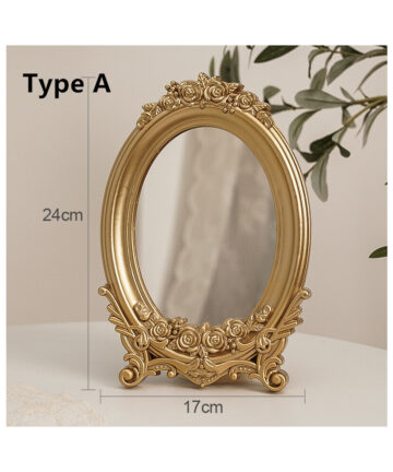 Cutelife Ins Nordic Resin Small Round Table Mirror Tray Vintage Bedroom Makeup Standing Home Decorative