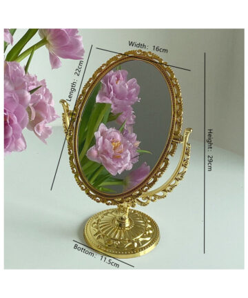 CuteLife Nordic Golden Plastic Oval Decorative Mirror Vintage Standing Dressing Table Mirror Double Sided Make-up Bedroom Mirror