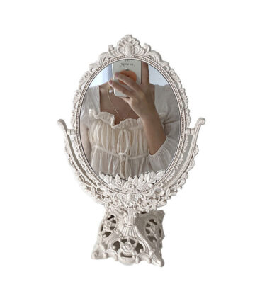 Cutelife Nordic Silver Plastic Vintage Decorative Mirror Small Round Make-up Bedroom Mirror Ins Table Room Standing Glass Mirror