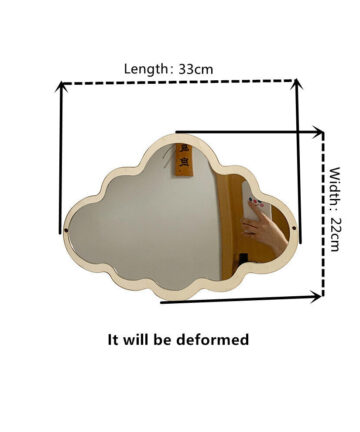 Decorative Cloud Makeup Mirror for Bedroom Living Room Self Adhesive Wall Hanging Cloud Mirror with Wood Frame Desktop Ornaments