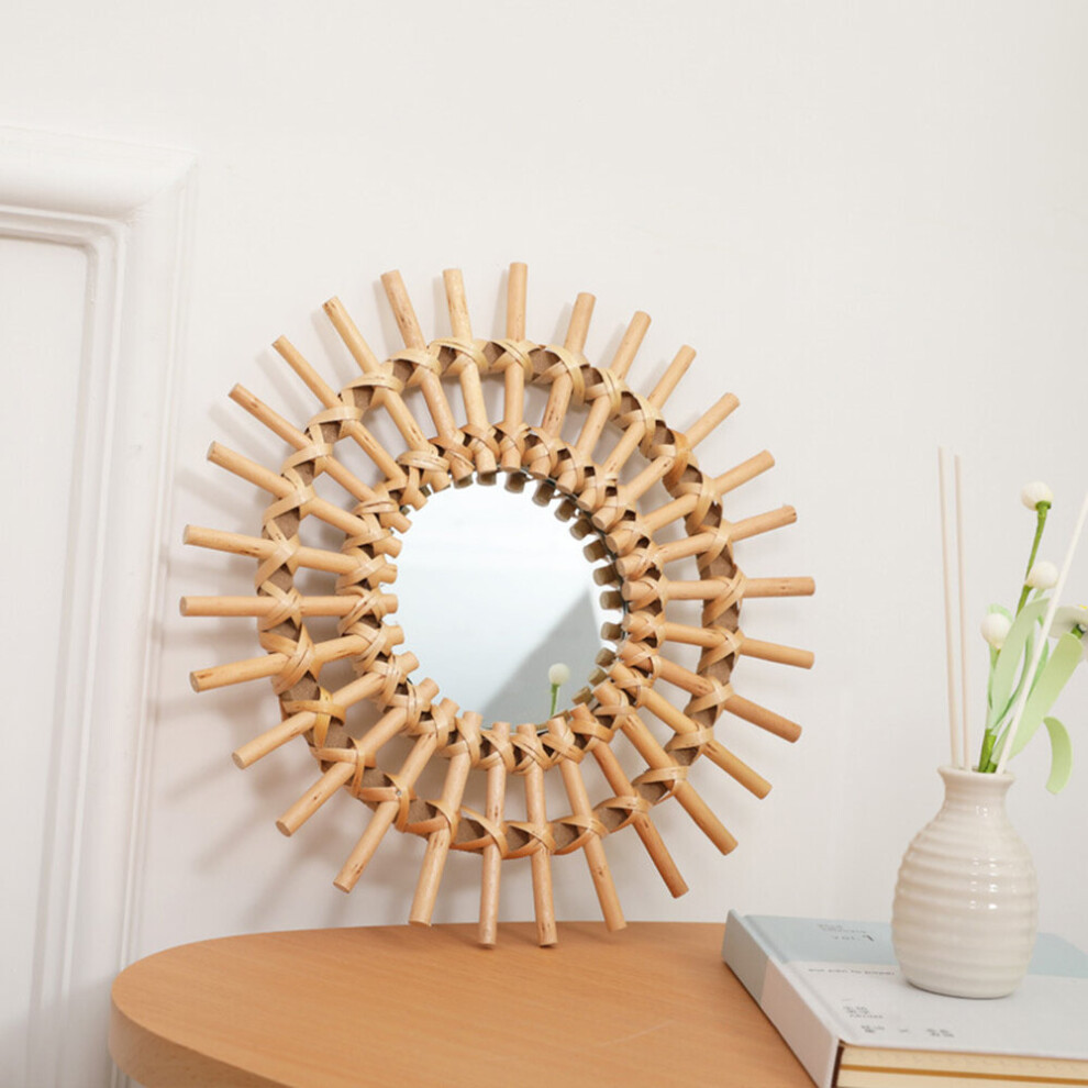 Decorative Mirror Rattan Innovative Art Round Makeup Mirror Dressing Bathroom Nordic Wall Hanging Mirror Ornament for Home Decor