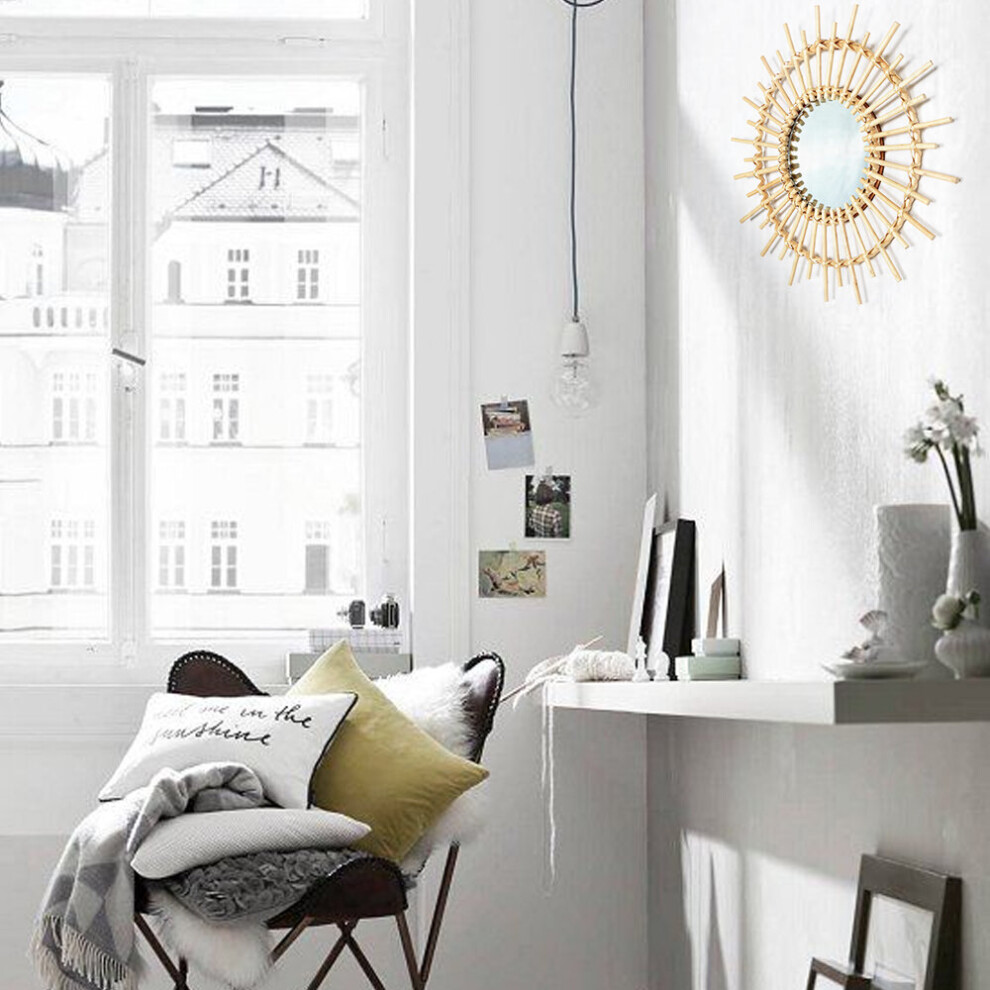 Decorative Mirror Rattan Innovative Art Round Makeup Mirror Dressing Bathroom Nordic Wall Hanging Mirror Ornament for Home Decor