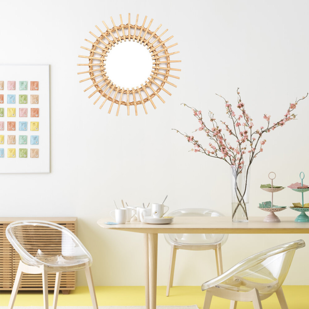Decorative Mirror Rattan Innovative Art Round Makeup Mirror Dressing Bathroom Nordic Wall Hanging Mirror Ornament for Home Decor