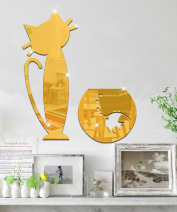 Decorative Mirrors Wall Stickers Cat And Fish Tank Room Decor Mirror Stickers For Living Room Espejos Decorativos