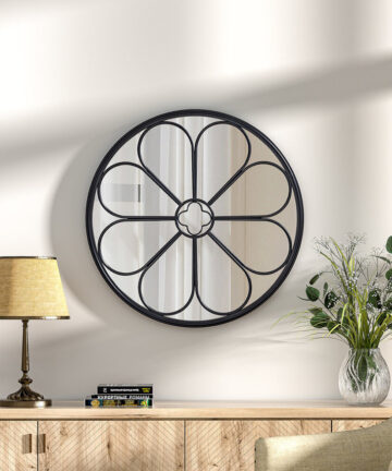 (Dia. 50cm) Contemporary Round Floral Wall Mirror