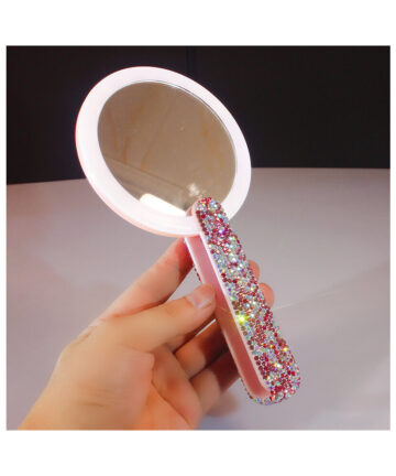 Diamond Handheld Makeup Mirror Rotatable LED Mirror with Light Portable Folding Mirror Round Beauty Tool Home Decor