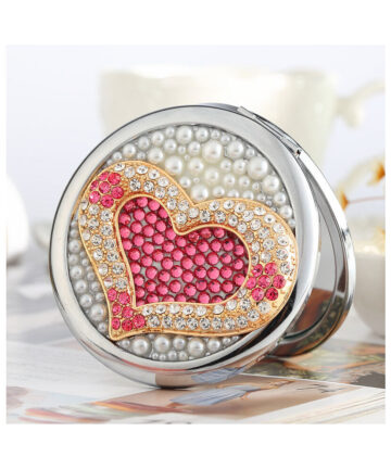 Engrave wordr free,bling rhinestone love heart,Mini Beauty cosmeti pocket makeup compact mirror.wedding party birthday girl