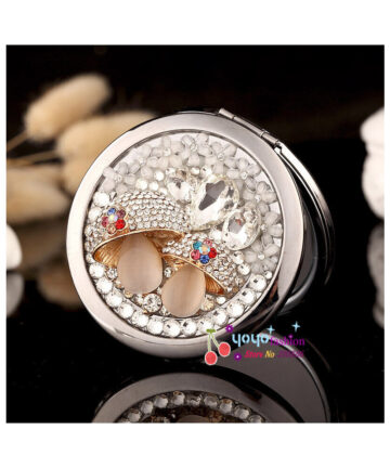 Engrave words free,wedding party bridesmaid Christmas gifts,bling flower mushroom,mini beauty makeup compact pocket mirror