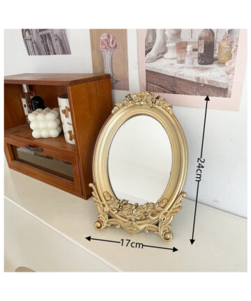 European Makeup Mirror Retro Palace Style Carving Mirror Home Desktop Round Makeup Mirrors Photography Props Home Decor