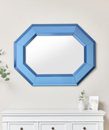 Extra Large Blue Glass Octagon Wall Mirror 105cm x 80cm