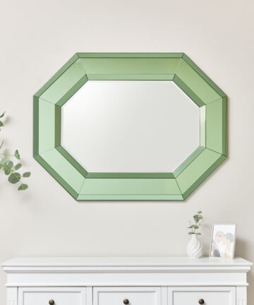 Extra Large Green Glass Octagon Wall Mirror 105cm x 80cm
