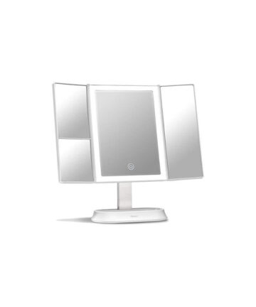 Fancii Large Makeup Mirror with Natural LED Lights, Lighted Trifold Vanity Mirror with 5x & 7x Magnifications - Dimmable Lights, Touch Screen, Cosme