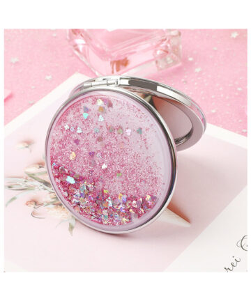 Flowing Sparkling Sand Makeup Mirror Double-Sided Folding Cosmetic Mirror Mini Portable Compact Pocket Hand Mirrors for Girls